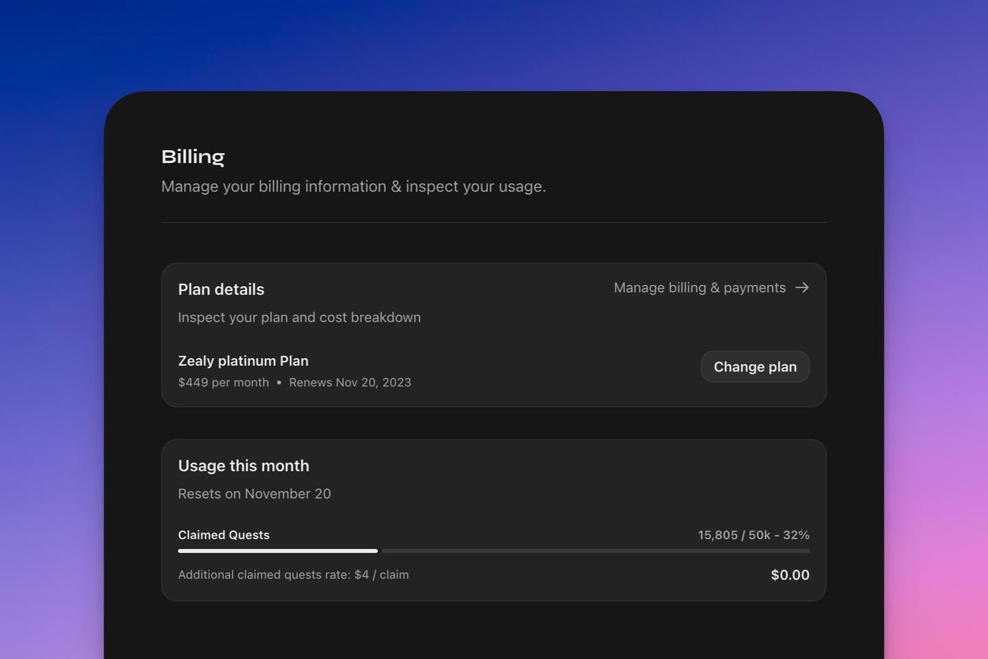 Billing and plans